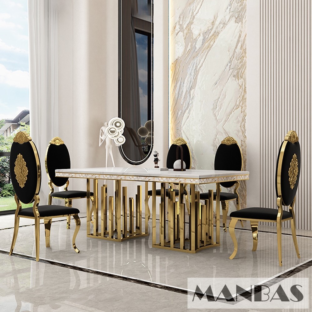 Luxury Dining Room Set: 8 Linlamlim Stainless Steel Genuine Leather ...
