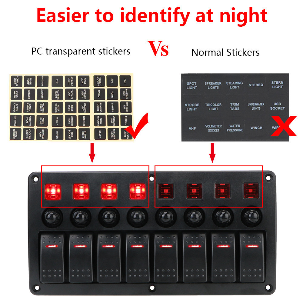 Rocker Switch Panel 12/24V Car Vehicle Truck RV SUVS Marine 8 Gang LED ...