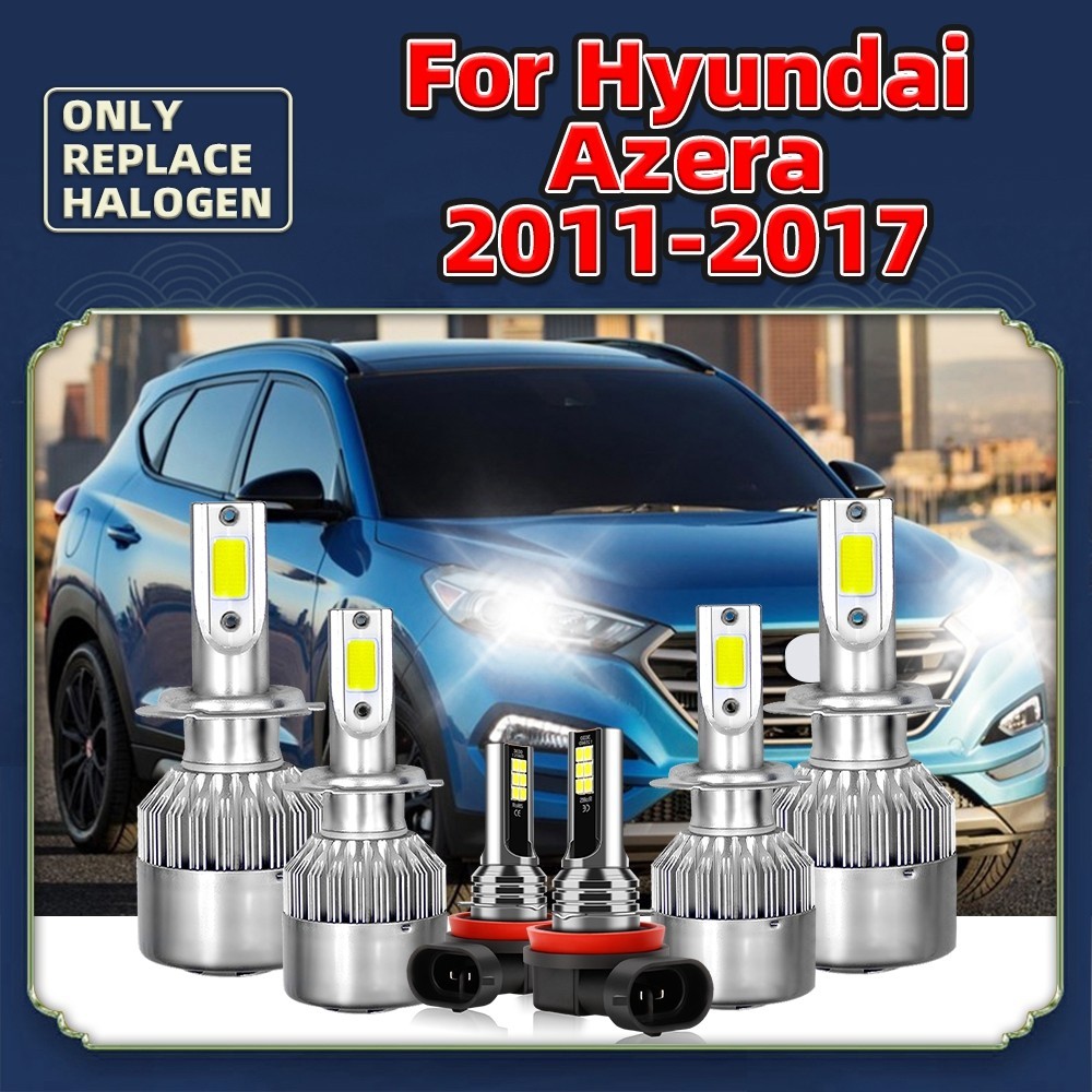 ☢LED Car Headlights H7 High Low Beam + 12V Fog Lamps For Hyundai Azera ...