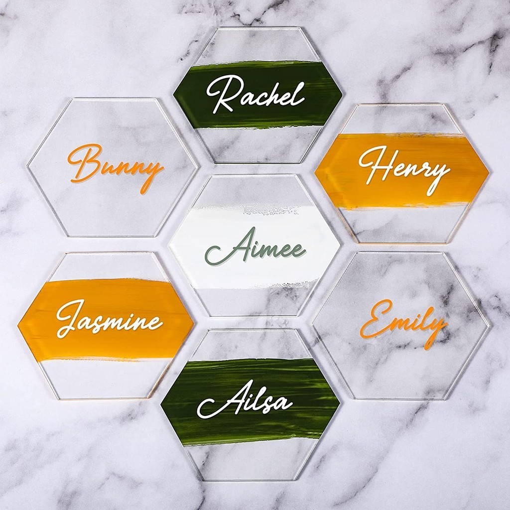⚜Clear Acrylic Place Cards Wedding Blank Hexagon Tiles Seating Cards ...