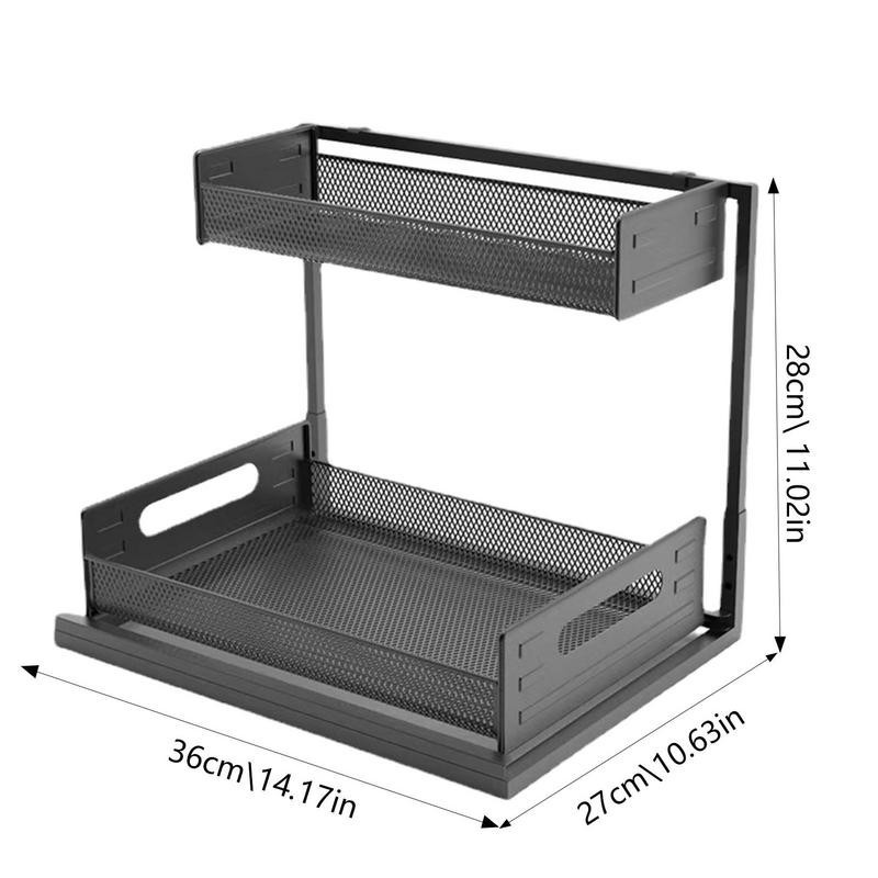 Sliding Rack For Under Sink 2-Tier Adjustable Pull Out Storage Cabinet ...