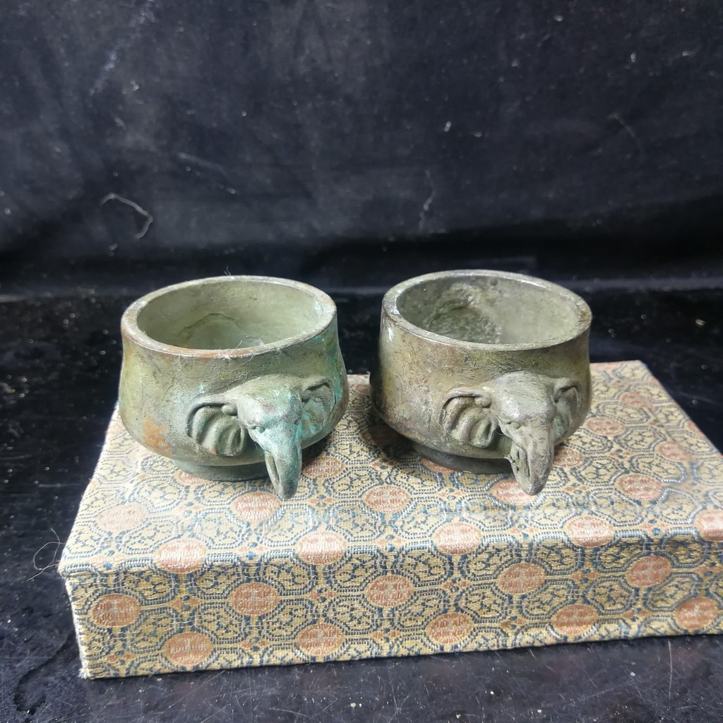 Chinese bronze collection pure copper small censer copper censer double ...