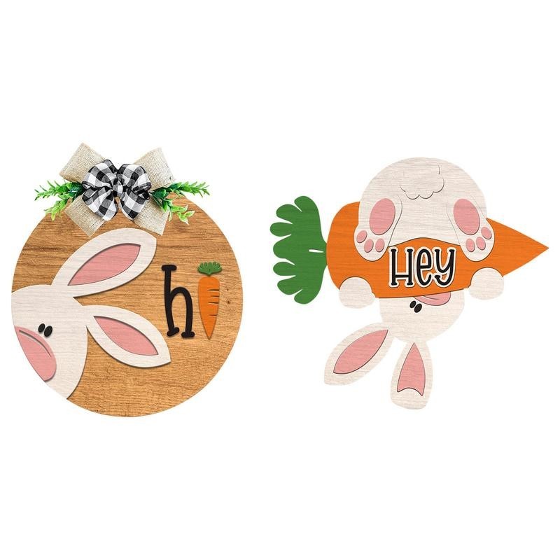 Easter Rabbit Door Sign Cute Bunny Door Sign For Easter Welcome Wooden ...