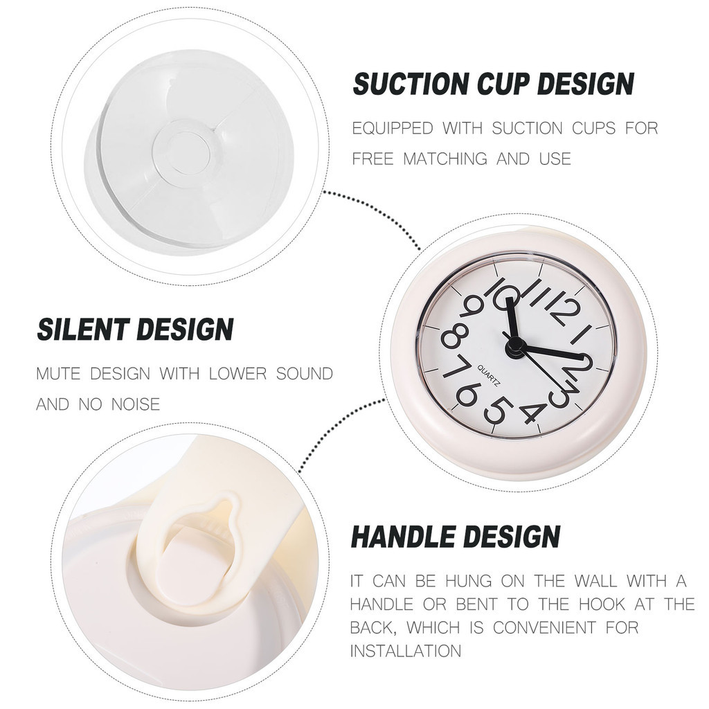 Wall-mounted Bathroom Suction Cup Clock Home Clocks Rustic Plastic with ...