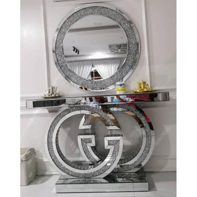 Luxury Decorative Console Table With Mirror Wood Sliver Sparkle Glass ...
