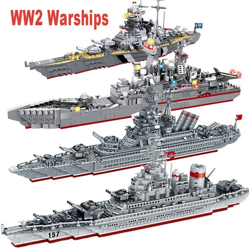 WW2 Military Warships Series Building Blocks Battleship Bismarck Retro ...