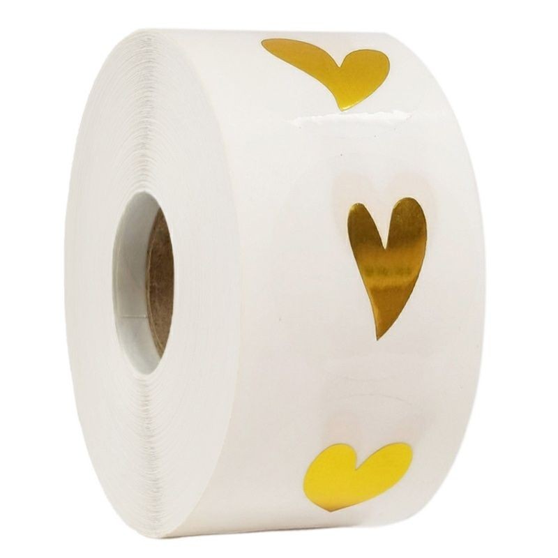 500 Pcs/roll Round Transparent Gold Foil Heart Sticker Cute Sealing ...