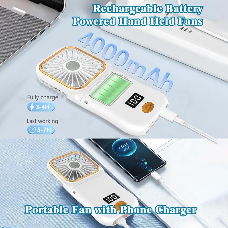 Handheld Fan USB Rechargeable Portable Mini Quiet Fan With Digital ...