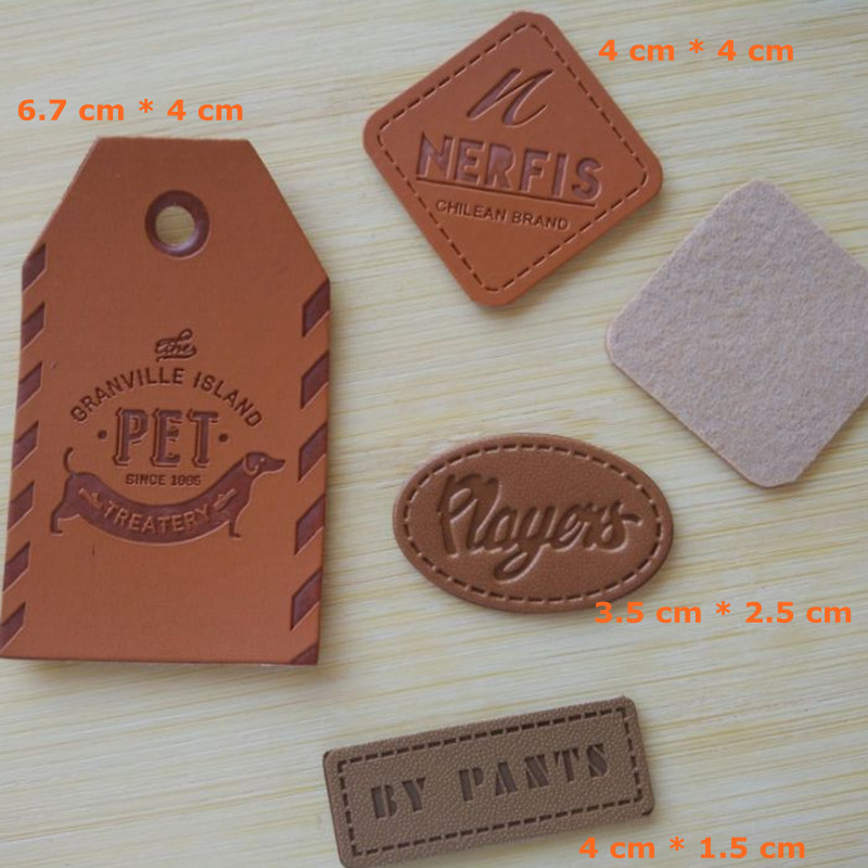2000PCS , 3.5 * 4 cm Custom pu leather labels emboss logo label brown ...