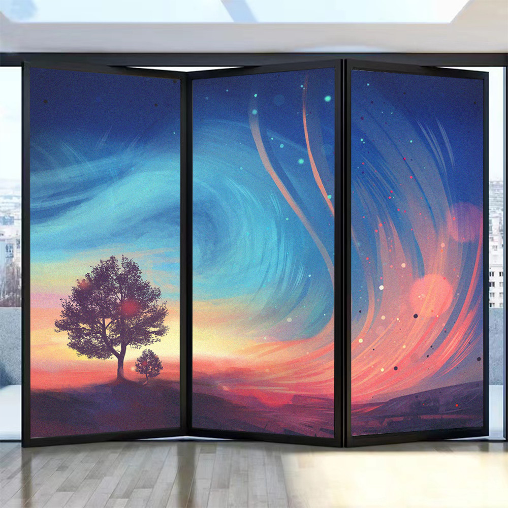PVC Window Privacy Film Night Sky Pattern Frosted Glass Sticker Sun