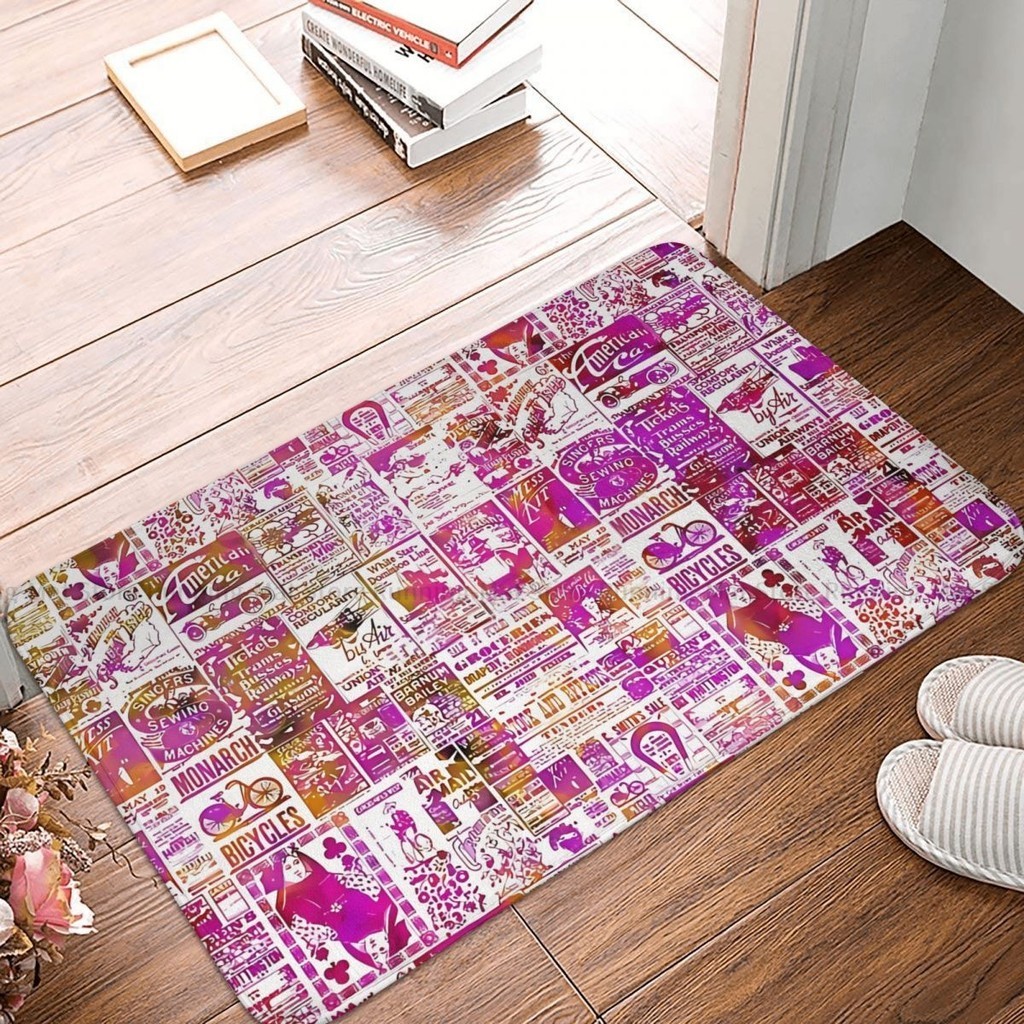 Newspaper Anti-Slip Doormat Bath Mat Vintage Magenta Floor Carpet ...