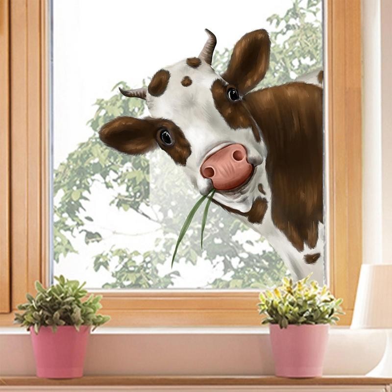 Cute Cow Window Cling Realistic Peeking Cow Print Stickers Farm Animal ...
