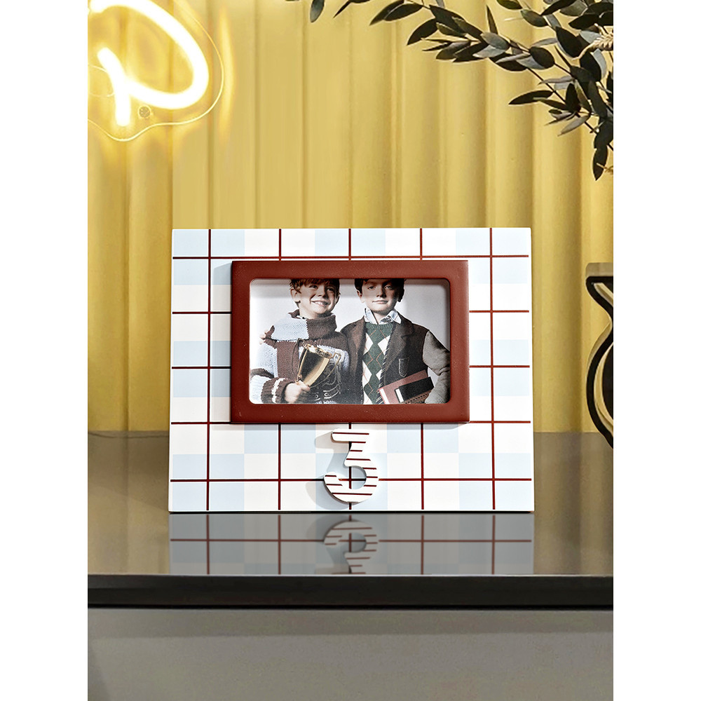 Modern Wooded Children Photo Frame 6x4 Inch Rectangle Blue Stripes Dots ...