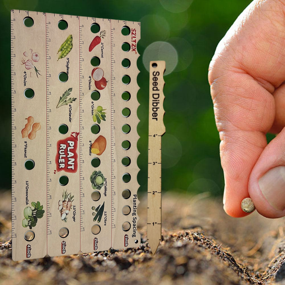 Wooden Plant Ruler with Seed Dibber - Essential Gardening Tool for ...