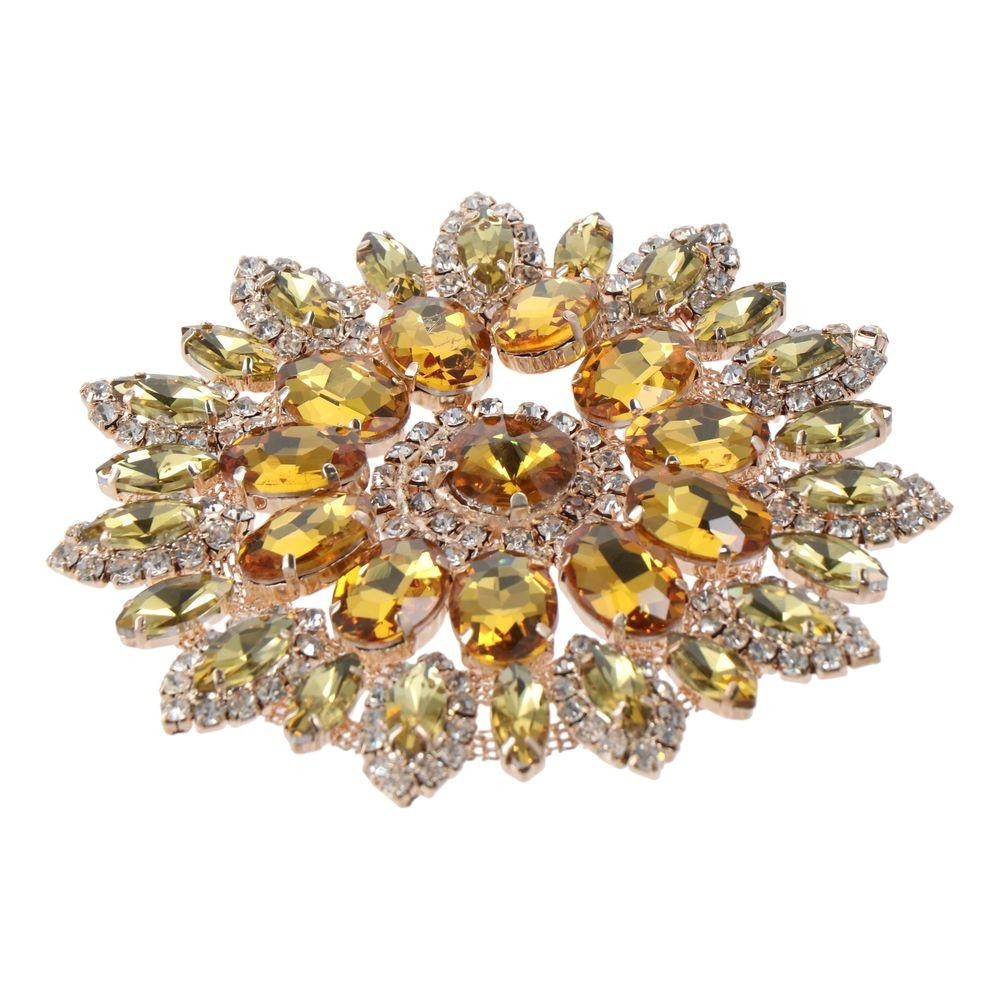 Colored Diamond Brooch Rhinestone Flower Chain Crystal Button Round ...