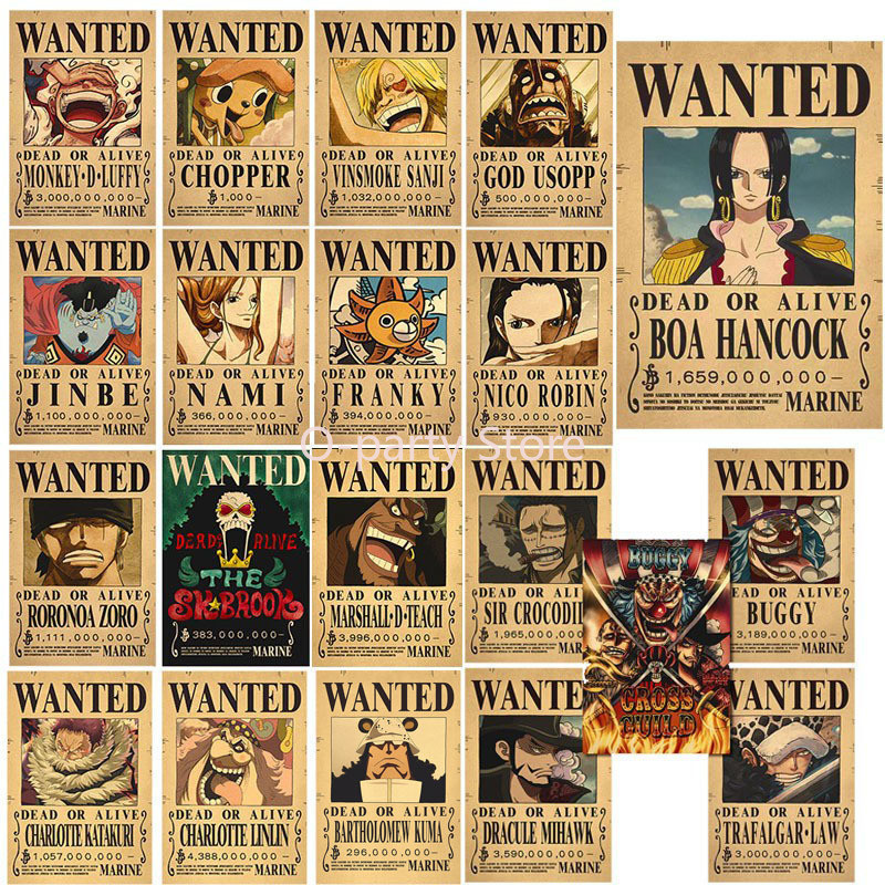 New Bounty One Piece Anime Figure Luffy Vintage Wanted Warrant Posters ...