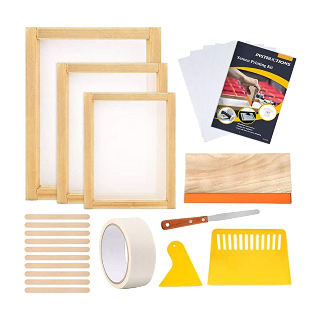 Screen Printing Starter kit Wood Silk Screen Printing Frame with Squeegees Tool for DIY Tshirt