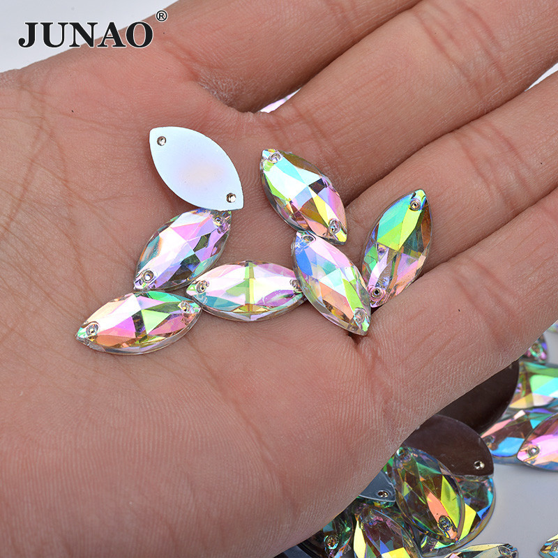 JUNAO 6*12mm 9*18mm Sewing Crystal AB Acrylic Rhinestone Horse Eye Gems ...