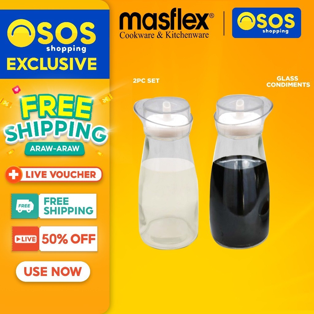 MASFLEX Original 320mL 2 Piece Glass Condiments Bottles W/ Plastic Lid ...