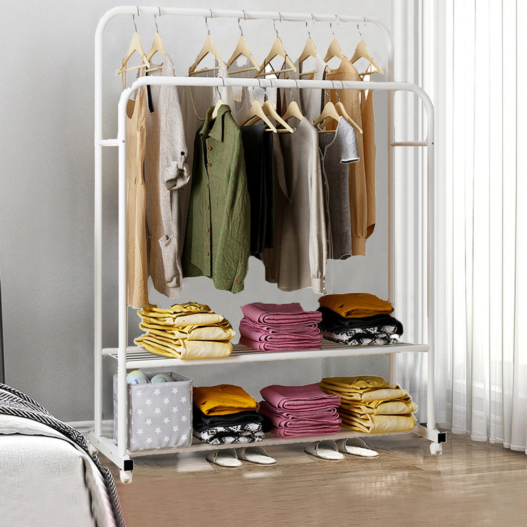 Heavy Metal Double Clothes Rail Hanging Rack Garment Display Stand ...