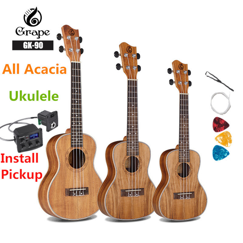 ⊰All Acacia Ukulele Soprano Concert Tenor 21 24 26 Inches Pickup Mini 4 ...