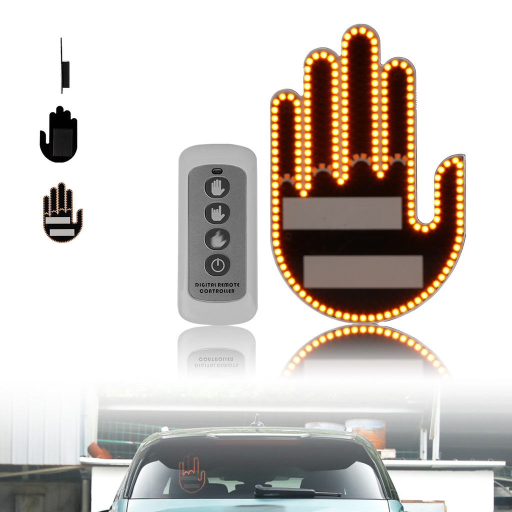 ☠New LED Illuminated Gesture Light Car Finger Light With Remote Road ...