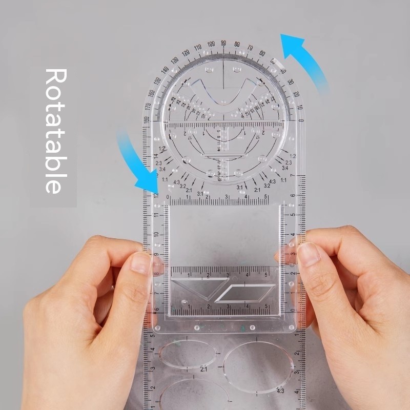 Multifunctional Geometric Ruler Rotatable Geometric Drawing Template ...