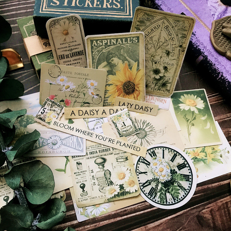 23Pcs Vintage Daisy Stickers Junk Journal Ephemera Retro Flower Plant ...
