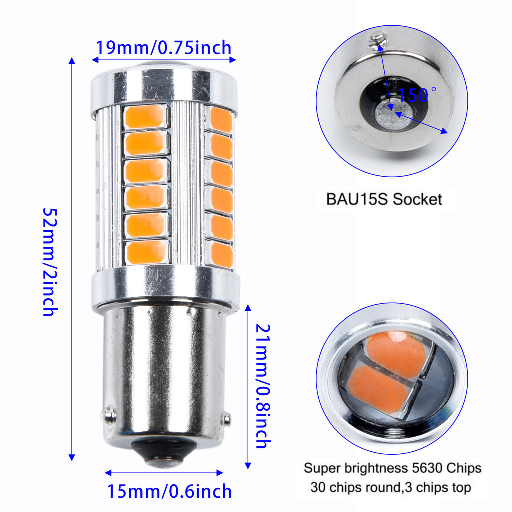 4Pcs Amber 1156PY Signal Lights BAU15S PY21W LED 33SMD Tail Brake ...
