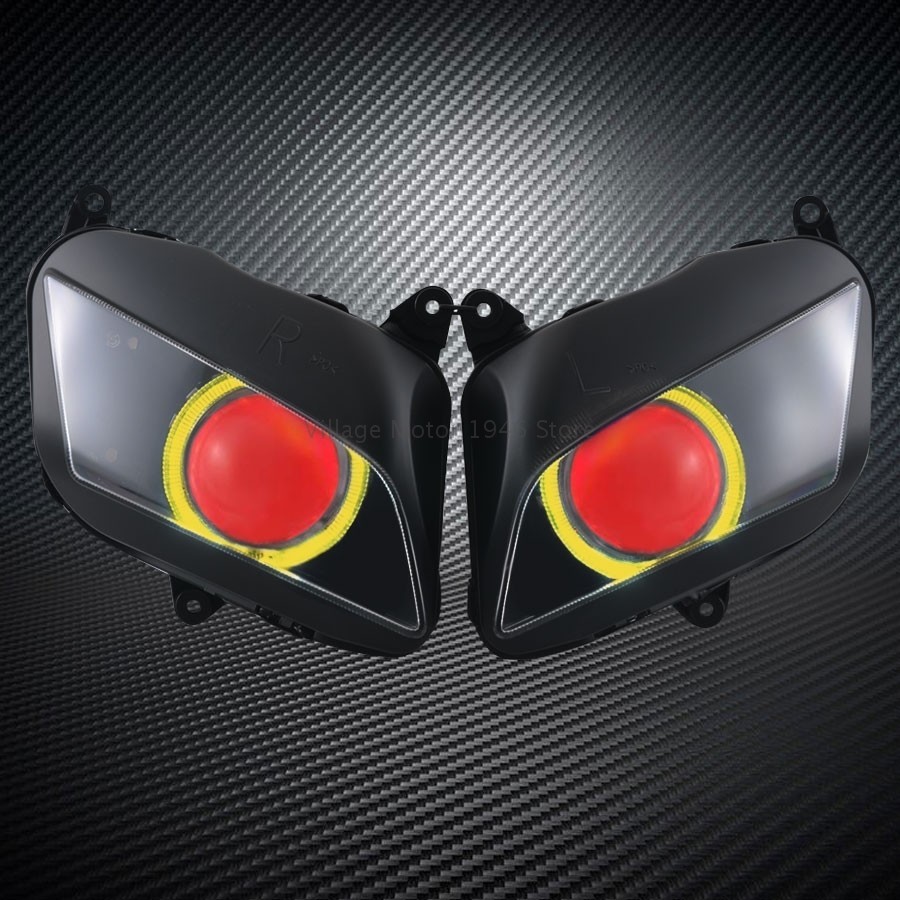 Motorcycle Custom Headlight Assembly LED Angel Devil Eyes Head Lamp ...