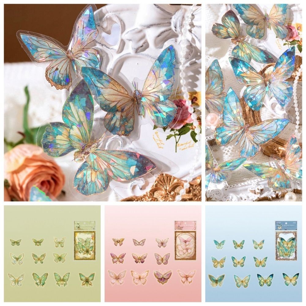 웃DIY Crafts Ice Crystal Laser Butterfly Sticker Vintage Aesthetic ...