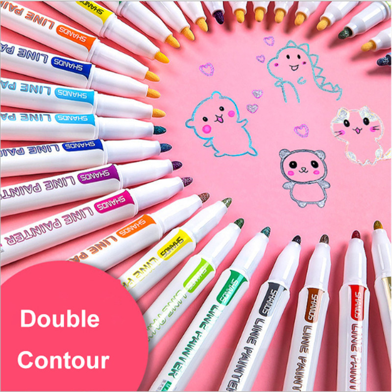 4812 Color Fluorescent Pens Double Line Contour Color Marker Pen for ...