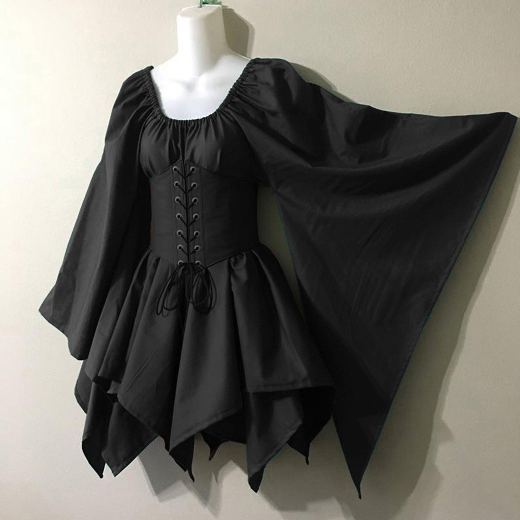 ♀Medieval Costume For Womens Trumpet Sleeve Irish Shirt Dress With ...