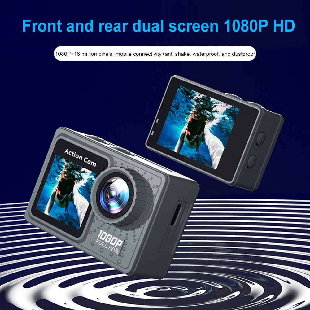☃WiFi Action Camera 30m Waterproof Dual Screen Camera 120° Wide Angle ...