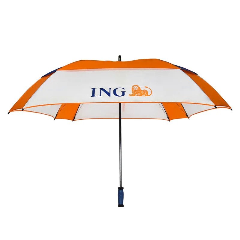 Customized square golf umbrella double layer with air vent fiberglass