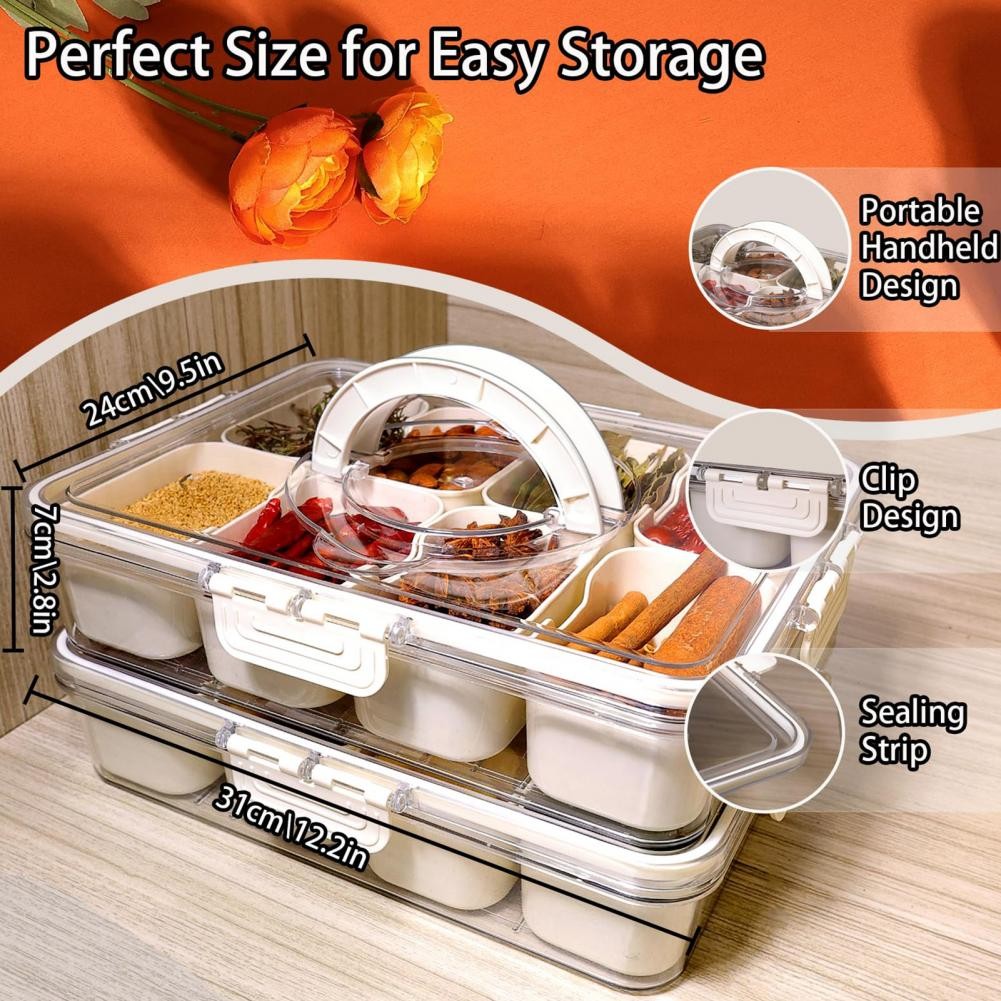 Leak-proof Snack Container Portable Divided Storage Box with Lid Handle ...