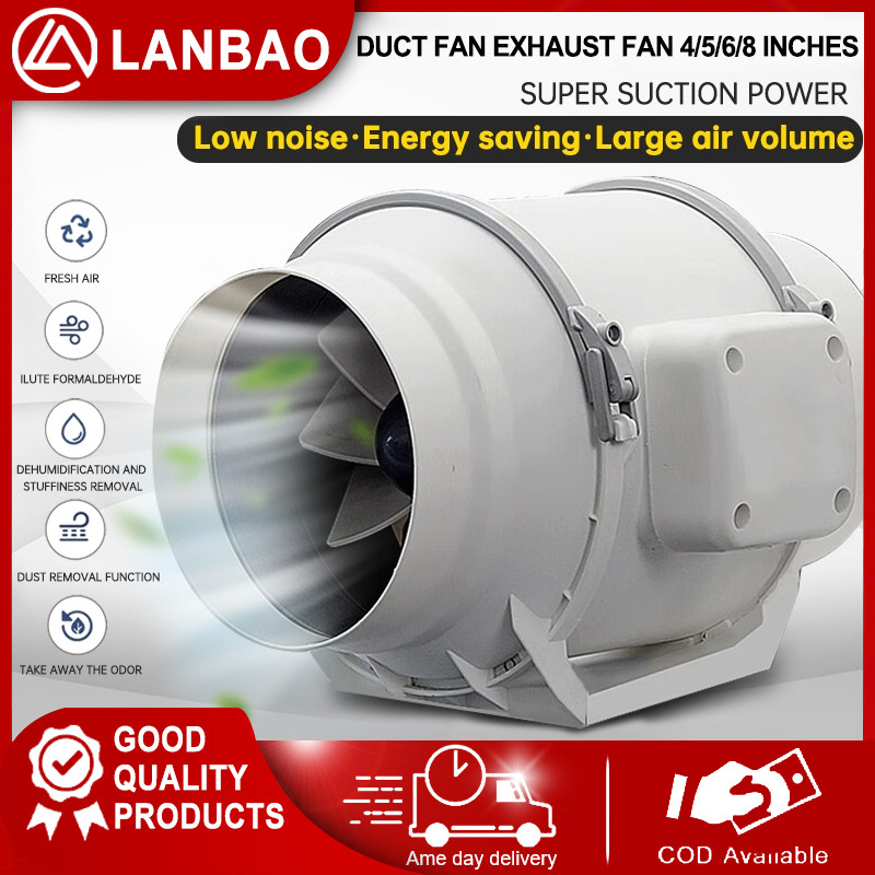 Duct Exhaust Fan 4"/ 5"/ 6"/ 8" Inch High Suction Power Inline Duct