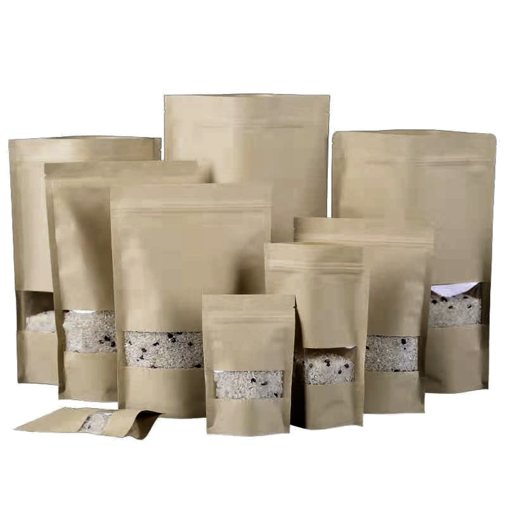 50Pcs Zip Lock Kraft Paper Plastic Stand Up Bag with Clear Window ...