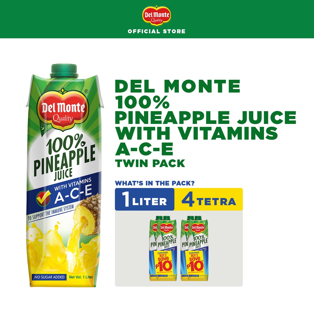 DEL MONTE 100% Pineapple Juice with vitamins ACE Tetra x 4 | Shopee ...