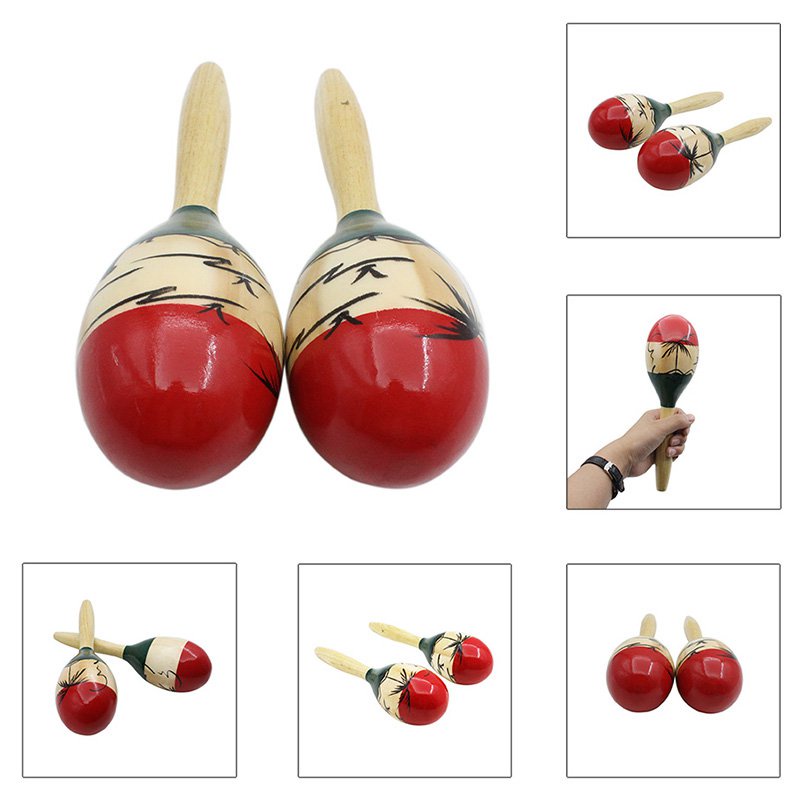 1Pair Large Adult Wood Maracas Colourful Wooden Tropical Party
