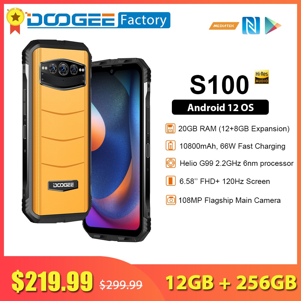 Doogee S100 12gb 256gb Flagship Smartphone 10800mah 66w Fast Charge 108mp Rugged Mobile Phone 2888