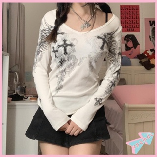 Women Long Sleeve Aesthetic Crop Top y2k Star Print Pullover Graphic Fairy  Shirt Harajuku Clothes Streetwear (Flare Black, S) at  Women's  Clothing store