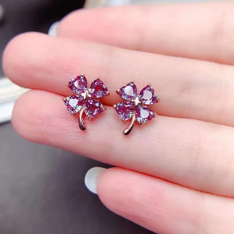 12e Alexandrite Stud Earrings High Clarity, Super Good Color Main Stone