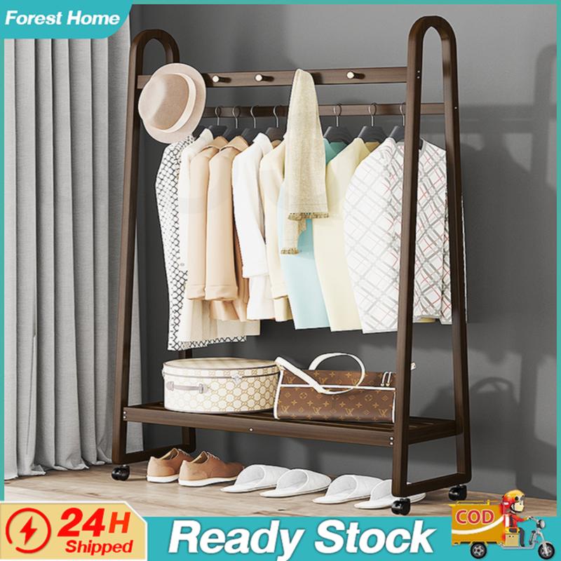 S823 Wood Clothes Hanger Rack with Wheels Bamboo 165CM Height Clothes
