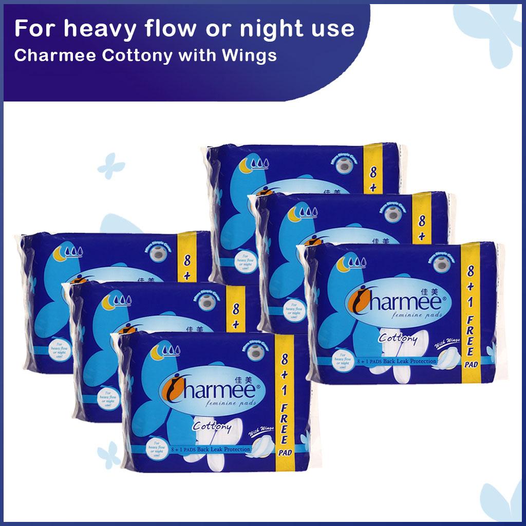 Charmee Sanitary Napkins Fem Pads Heavy Flow or Night Use 8's + 1 x 6