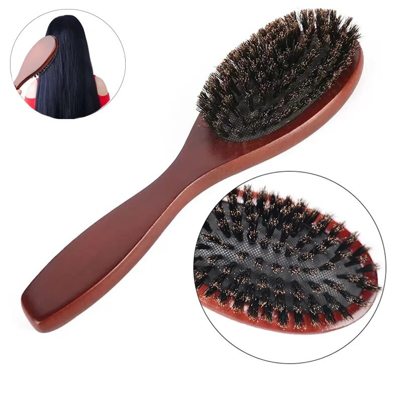★Natural Boar Bristle Hairbrush Massage Comb Antistatic Hair Scalp