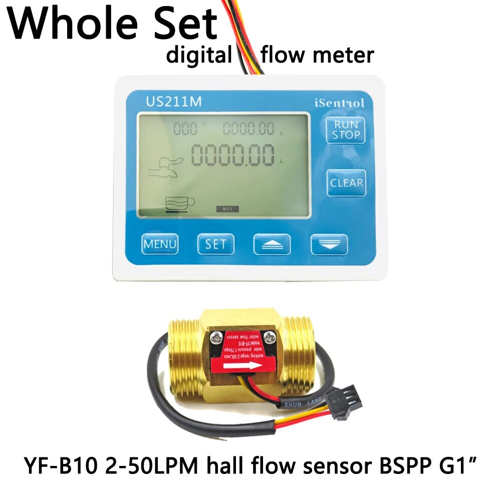 US211M Digital Water Flow Meter with Fine Brass G1" YFB10 250L/min