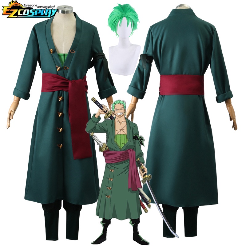 Roronoa Zoro Cosplay Costume Anime Kimono Robe Zoro Roronoa Green Uniform After Two Years