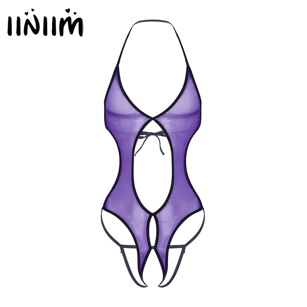 ♀iiniim Men Gay Male See Through Mesh Sexy Bodysuit Lace Up Crotchless Open Butt Sissy Lingerie 3735