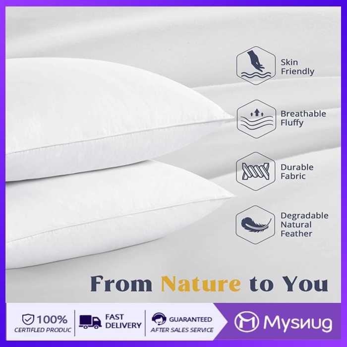 ♛Mysnug Natural Goose Down Feather Pillows for Sleeping Down Pillow 100